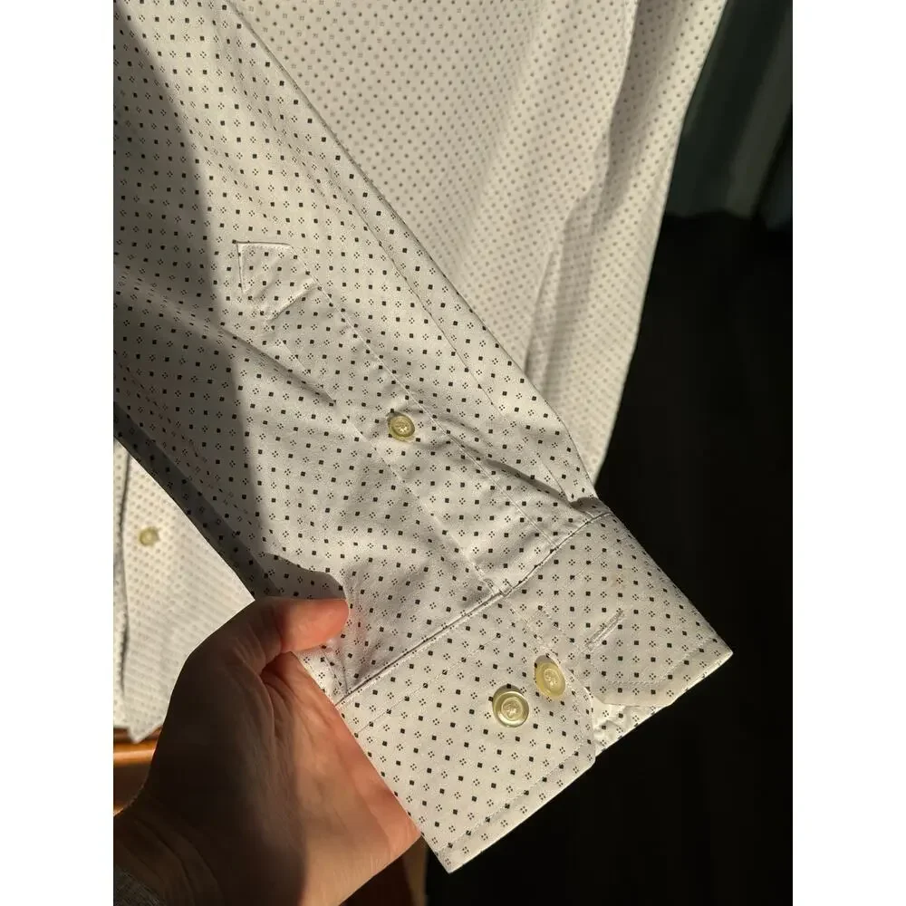 Banana Republic Non Iron Slim Fit Dress Shirt Men’s L White Blue Cotton